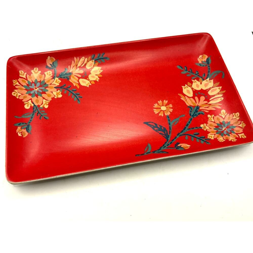 Threshold Melamine Tray Platter Red Floral Boho Gypsy Jewelry Trinkets 10" x 6"